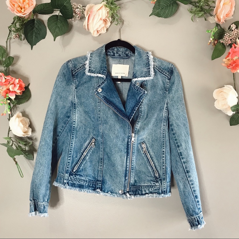 Rebecca Taylor denim zip front frayed jacket